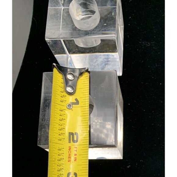 Lucite Block Cube Taper Candlestick Holder MCM Set 2 Vtg Clear Acrylic Incised - Picture 10 of 11